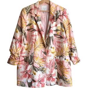 Joie Linen Floral Blazer Jacket Pink Tropical Print Resort Office Work Size 8